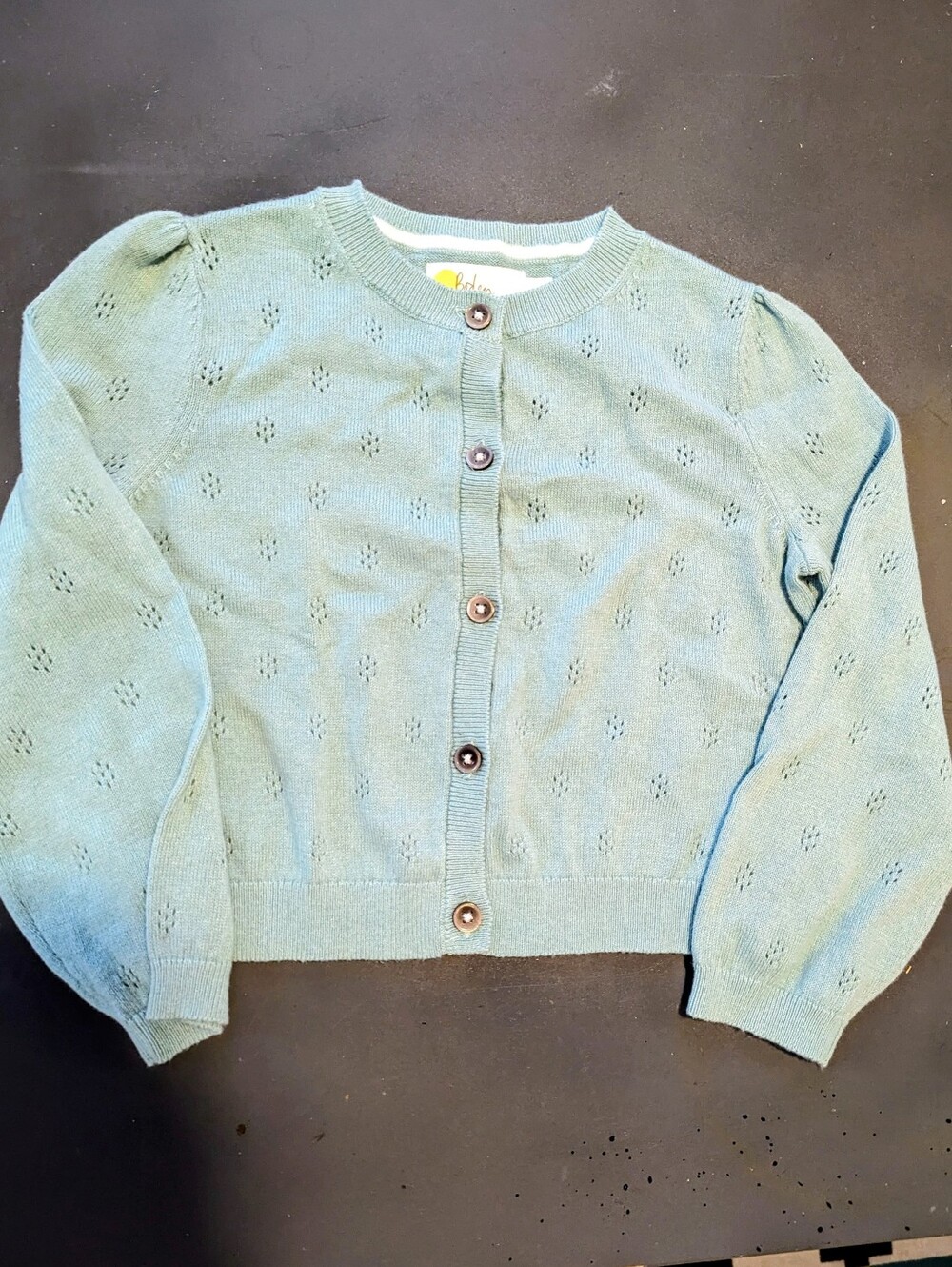 Mini Boden Girls 3 4 Years Blue Pointelle Cotton Cashmere Cardigan Sweater